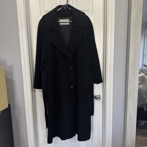 Giuliana Teso Neiman Marcus Black Wool Blend Long Coat Sz-44 Made In‎ Italy VTG